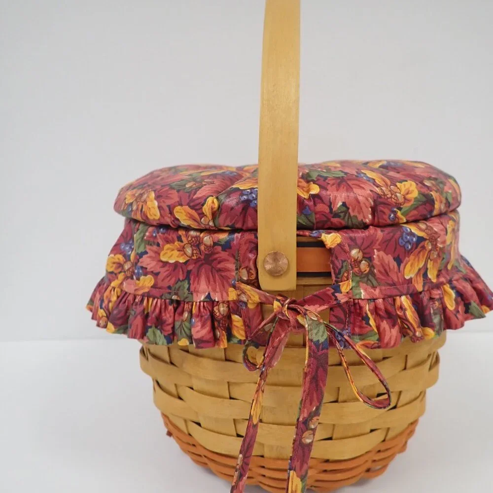 Vintage 1995 Longaberger Pumpkin Basket Fall Liner Lid Leaves
